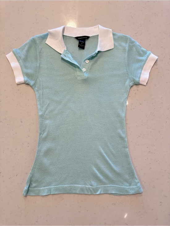 Moda International Tops - Moda International Blue White Polo Size Small Luxury Golf Tennis Preppy Vacation